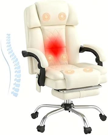 6-Point Massage Office Chair with Heat, Ergonomic Reclining Desk Chair with Footrest, PU Leather Executive Chairs for... — Massage Chairs, HOMREST