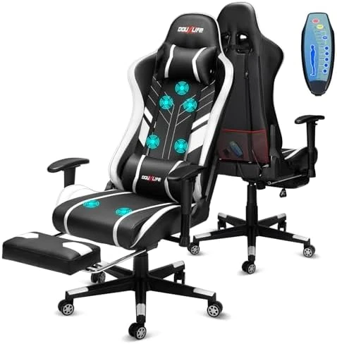 7-Point Massage Gaming Chair with Footrest — Smart Chairs, Douxlife
