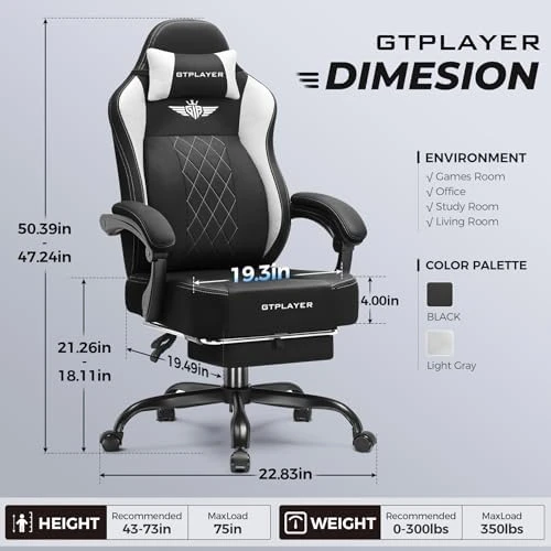 Big and Tall Gaming Chair with Footrest — Smart Chairs, GTPLAYER
