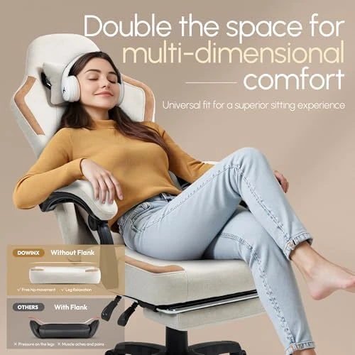 Fabric Gaming Chair with Pocket Spring Cushion, Massage Lumbar Support and Footrest — Smart Chairs, Dowinx