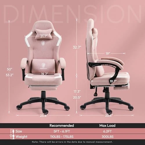 Fabric Gaming Chair with Pocket Spring Cushion, Massage Lumbar Support and Footrest — Smart Chairs, Dowinx