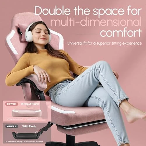 Fabric Gaming Chair with Pocket Spring Cushion, Massage Lumbar Support and Footrest — Smart Chairs, Dowinx