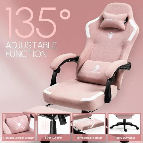 Fabric Gaming Chair with Pocket Spring Cushion, Massage Lumbar Support and Footrest — Smart Chairs, Dowinx