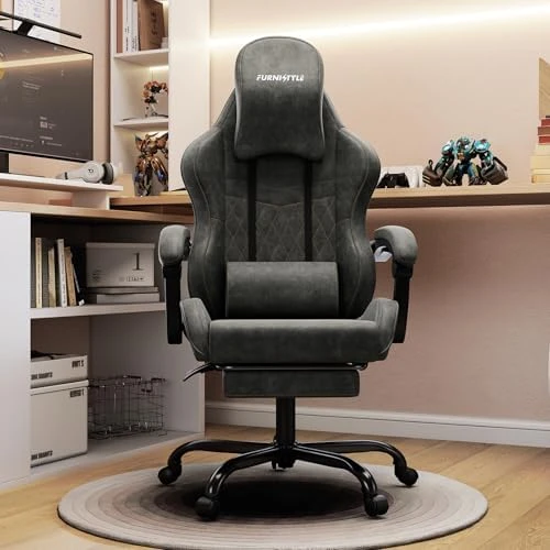 Gaming Chair Big and Tall, Green Leather with Footrest, Padded Linkage Armrests & Large Headrest — Smart Chairs, Furnistyle