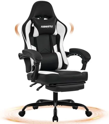 Gaming Chair Big and Tall, Green Leather with Footrest, Padded Linkage Armrests & Large Headrest — Smart Chairs, Furnistyle