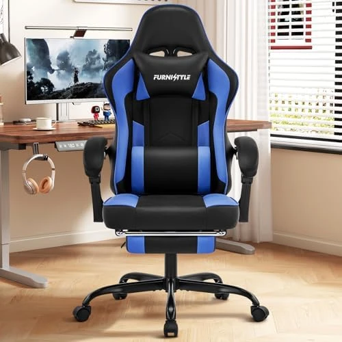 Gaming Chair Big and Tall, Green Leather with Footrest, Padded Linkage Armrests & Large Headrest — Smart Chairs, Furnistyle