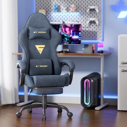 Gaming Chair Racing with Footrest and Massage Lumbar Cushion — Massage Chairs, Generic