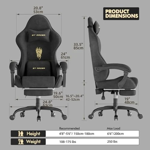 Gaming Chair with Footrest Massage Lumbar Cushion — Smart Chairs, Generic