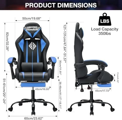 Gaming Chair with LED RGB Lights with Massage and Footrest — Smart Chairs, HOFFREE