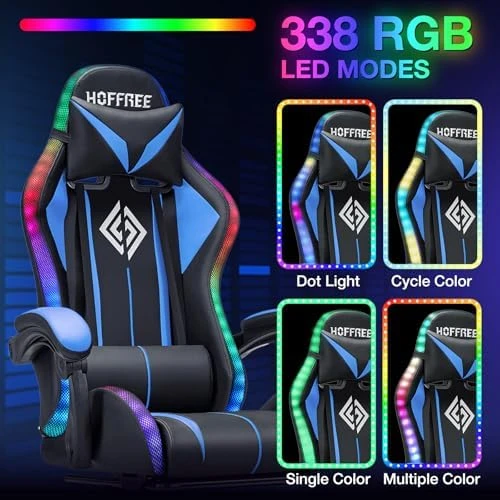 Gaming Chair with LED RGB Lights with Massage and Footrest — Smart Chairs, HOFFREE