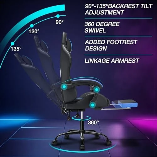 Gaming Chair with LED RGB Lights with Massage and Footrest — Smart Chairs, HOFFREE