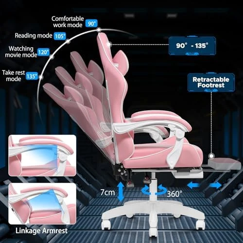 Gaming Chair with Massage Ergonomic Computer Chair with Footrest and Lumbar Support Reclining PC Game Chair — Massage Chairs, VANSPACE