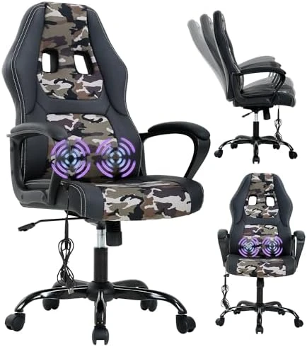 Gaming Chair With Massager, Ergonomic Office Video Gaming Computer Leather Desk Racing, Comfy Massage Silla Gamer for... — Smart Chairs, Capacmkseh