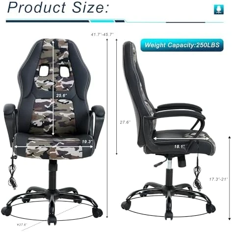 Gaming Chair With Massager, Ergonomic Office Video Gaming Computer Leather Desk Racing, Comfy Massage Silla Gamer for... — Smart Chairs, Capacmkseh