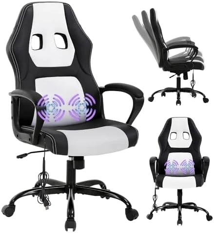 Gaming Chair With Massager, Ergonomic Office Video Gaming Computer Leather Desk Racing, Comfy Massage Silla Gamer for... — Smart Chairs, Capacmkseh
