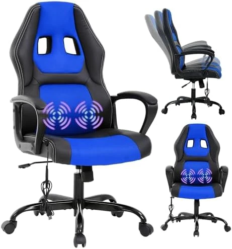Gaming Chair With Massager, Ergonomic Office Video Gaming Computer Leather Desk Racing, Comfy Massage Silla Gamer for... — Smart Chairs, Capacmkseh