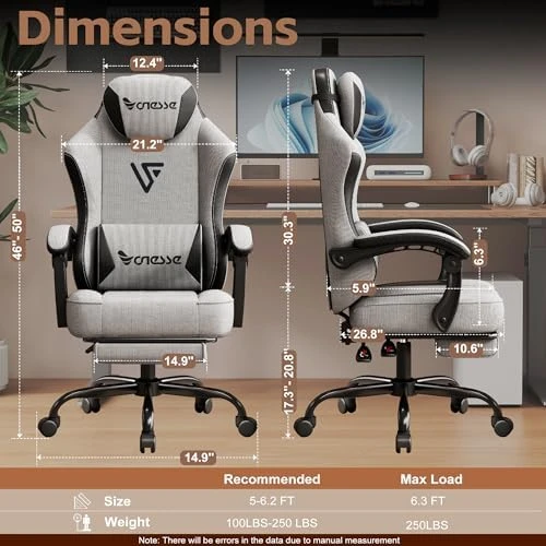 Gaming Chair with Mesh Fabric, Adjustable Lumbar Support, Footrest and Headrest — Smart Chairs, Vonesse
