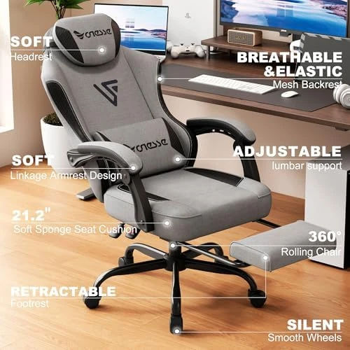 Gaming Chair with Mesh Fabric, Adjustable Lumbar Support, Footrest and Headrest — Smart Chairs, Vonesse