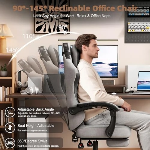 Gaming Chair with Mesh Fabric, Adjustable Lumbar Support, Footrest and Headrest — Smart Chairs, Vonesse