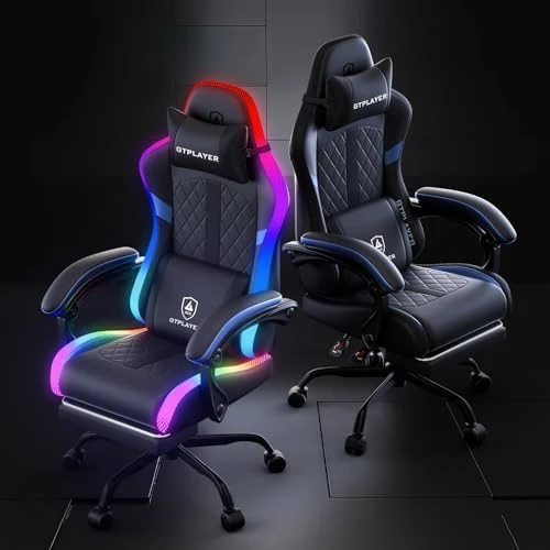 Gaming Chair with Speakers, RGB LED Lights, Ergonomic Chair with Footrest, Linkage Armrest — Smart Chairs, GTPLAYER