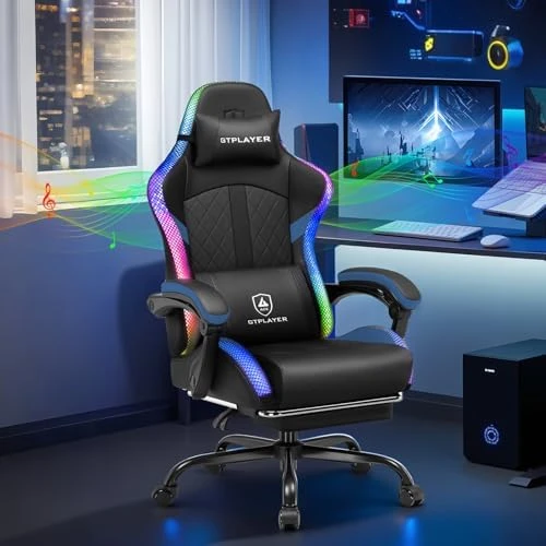 Gaming Chair with Speakers, RGB LED Lights, Ergonomic Chair with Footrest, Linkage Armrest — Smart Chairs, GTPLAYER