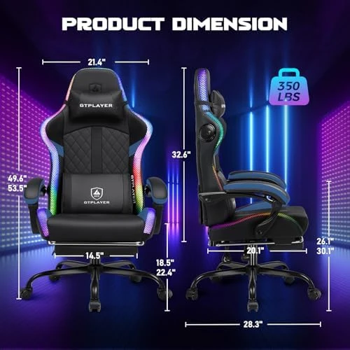 Gaming Chair with Speakers, RGB LED Lights, Ergonomic Chair with Footrest, Linkage Armrest — Smart Chairs, GTPLAYER