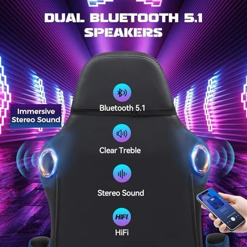 Gaming Chair with Speakers, RGB LED Lights, Ergonomic Chair with Footrest, Linkage Armrest — Smart Chairs, GTPLAYER