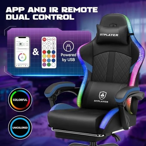 Gaming Chair with Speakers, RGB LED Lights, Ergonomic Chair with Footrest, Linkage Armrest — Smart Chairs, GTPLAYER