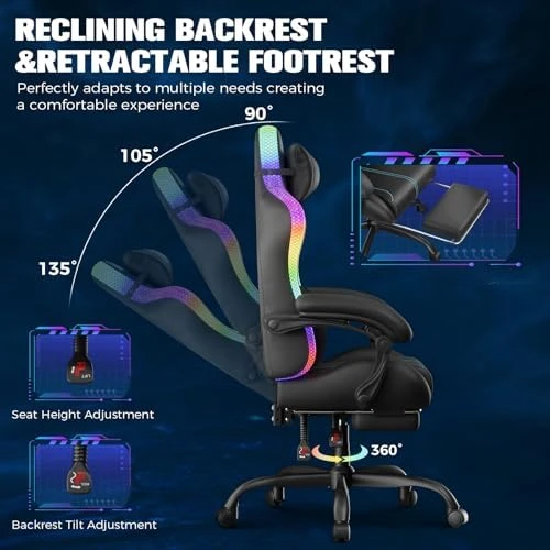 Gaming Chair with Speakers, RGB LED Lights, Ergonomic Chair with Footrest, Linkage Armrest — Smart Chairs, GTPLAYER