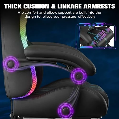 Gaming Chair with Speakers, RGB LED Lights, Ergonomic Chair with Footrest, Linkage Armrest — Smart Chairs, GTPLAYER