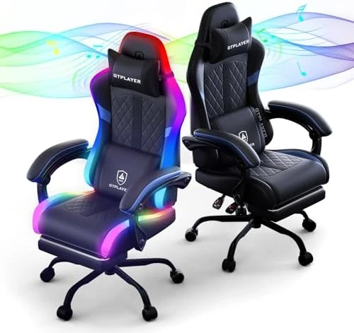 Gaming Chair with Speakers, RGB LED Lights, Ergonomic Chair with Footrest, Linkage Armrest — Smart Chairs, GTPLAYER