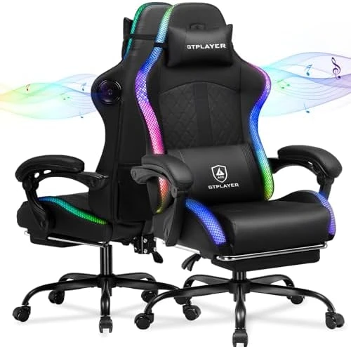 Gaming Chair with Speakers, RGB LED Lights, Ergonomic Chair with Footrest, Linkage Armrest — Smart Chairs, GTPLAYER