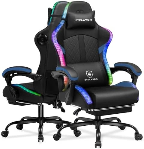 Gaming Chair with Speakers, RGB LED Lights, Ergonomic Chair with Footrest, Linkage Armrest — Smart Chairs, GTPLAYER