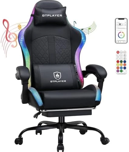Gaming Chair with Speakers, RGB LED Lights, Ergonomic Chair with Footrest, Linkage Armrest — Smart Chairs, GTPLAYER