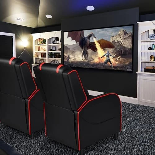 Gaming Recliner with Massage, Adjustable Footrest & Side Pocket — Massage Chairs, GYMAX