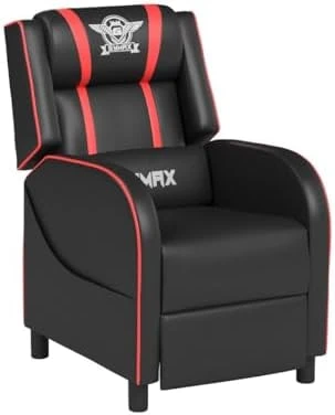 Gaming Recliner with Massage, Adjustable Footrest & Side Pocket — Massage Chairs, GYMAX