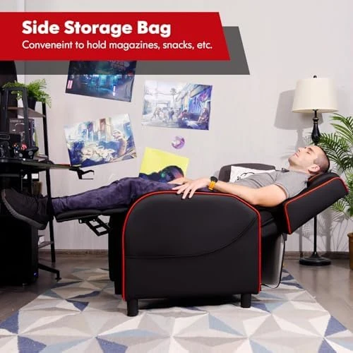 Gaming Recliner with Massage, Adjustable Footrest & Side Pocket — Massage Chairs, GYMAX