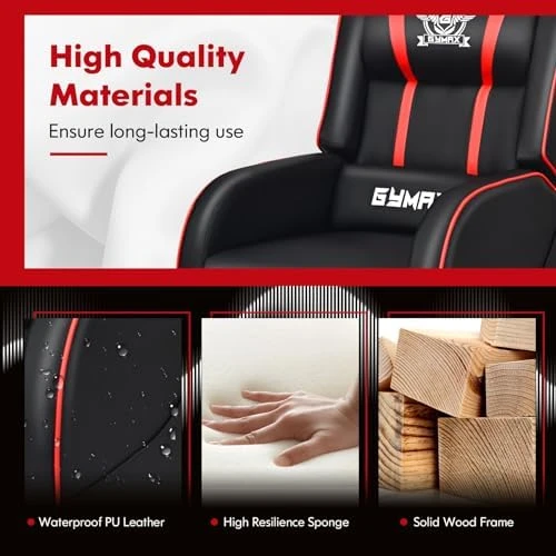 Gaming Recliner with Massage, Adjustable Footrest & Side Pocket — Massage Chairs, GYMAX