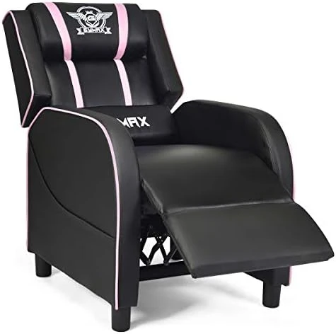 Gaming Recliner with Massage, Adjustable Footrest & Side Pocket — Massage Chairs, GYMAX