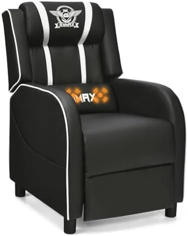 Gaming Recliner with Massage, Adjustable Footrest & Side Pocket — Massage Chairs, GYMAX