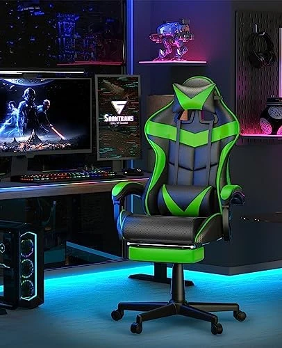 Green Gaming Chair with Footrest — Smart Chairs, Soontrans