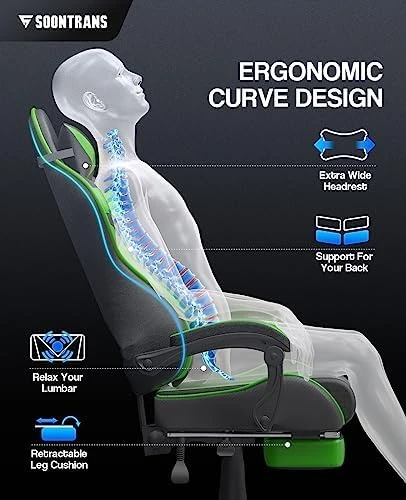 Green Gaming Chair with Footrest — Smart Chairs, Soontrans