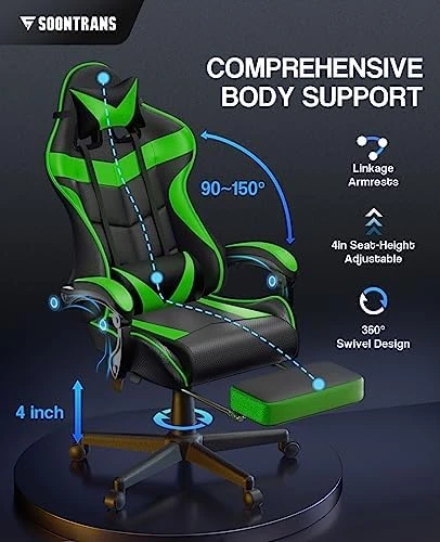 Green Gaming Chair with Footrest — Smart Chairs, Soontrans