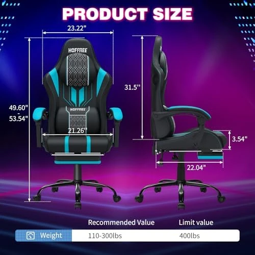 LED Gaming Chair with Speakers Massage Big and Tall Computer Chair with RGB Lights Bluetooth Game Chair with Footrest — Smart Chairs, HOFFREE