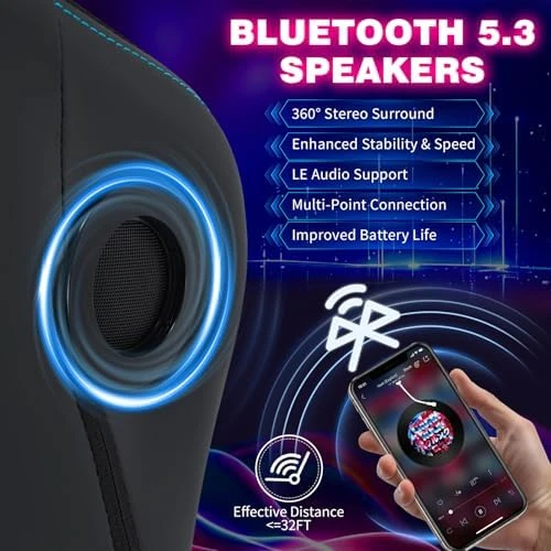 LED Gaming Chair with Speakers Massage Big and Tall Computer Chair with RGB Lights Bluetooth Game Chair with Footrest — Smart Chairs, HOFFREE