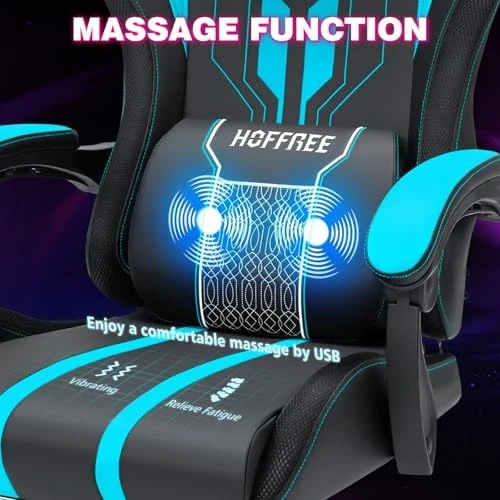 LED Gaming Chair with Speakers Massage Big and Tall Computer Chair with RGB Lights Bluetooth Game Chair with Footrest — Smart Chairs, HOFFREE