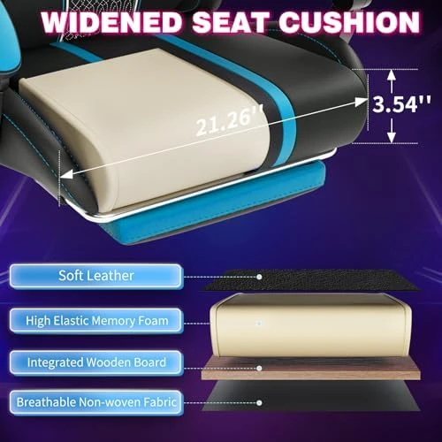 LED Gaming Chair with Speakers Massage Big and Tall Computer Chair with RGB Lights Bluetooth Game Chair with Footrest — Smart Chairs, HOFFREE