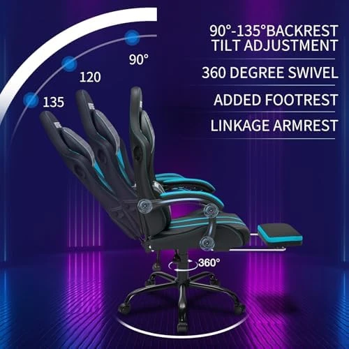 LED Gaming Chair with Speakers Massage Big and Tall Computer Chair with RGB Lights Bluetooth Game Chair with Footrest — Smart Chairs, HOFFREE