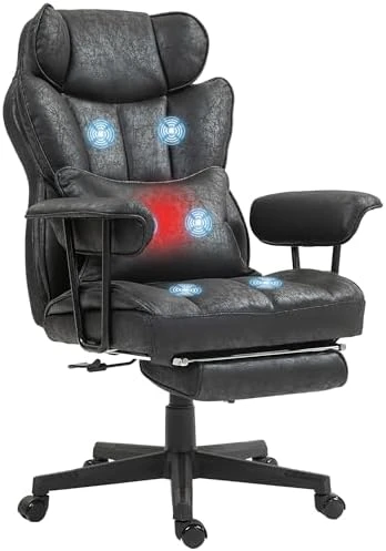 Massage Executive Office Chair with 6 Vibration Points, Heated, Foot Rest, Lumbar Support — Smart Chairs, HOMCOM