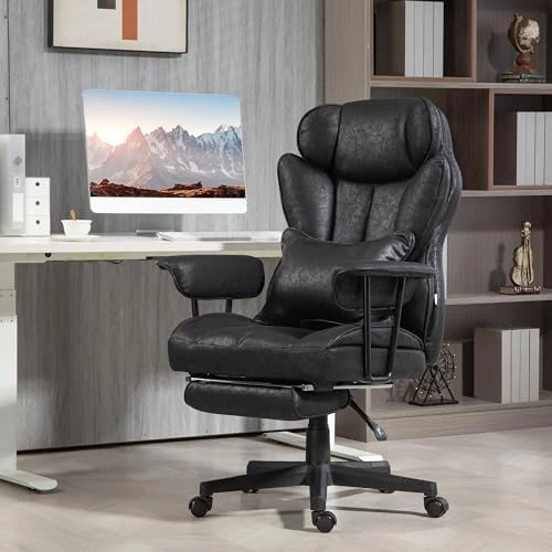 Massage Executive Office Chair with 6 Vibration Points, Heated, Foot Rest, Lumbar Support — Smart Chairs, HOMCOM